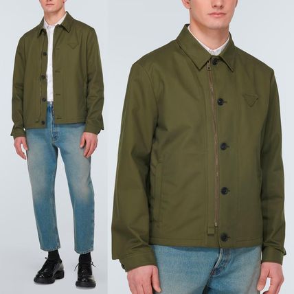 PRADA More Jackets Short Plain Cotton Khaki Logo Military Jackets