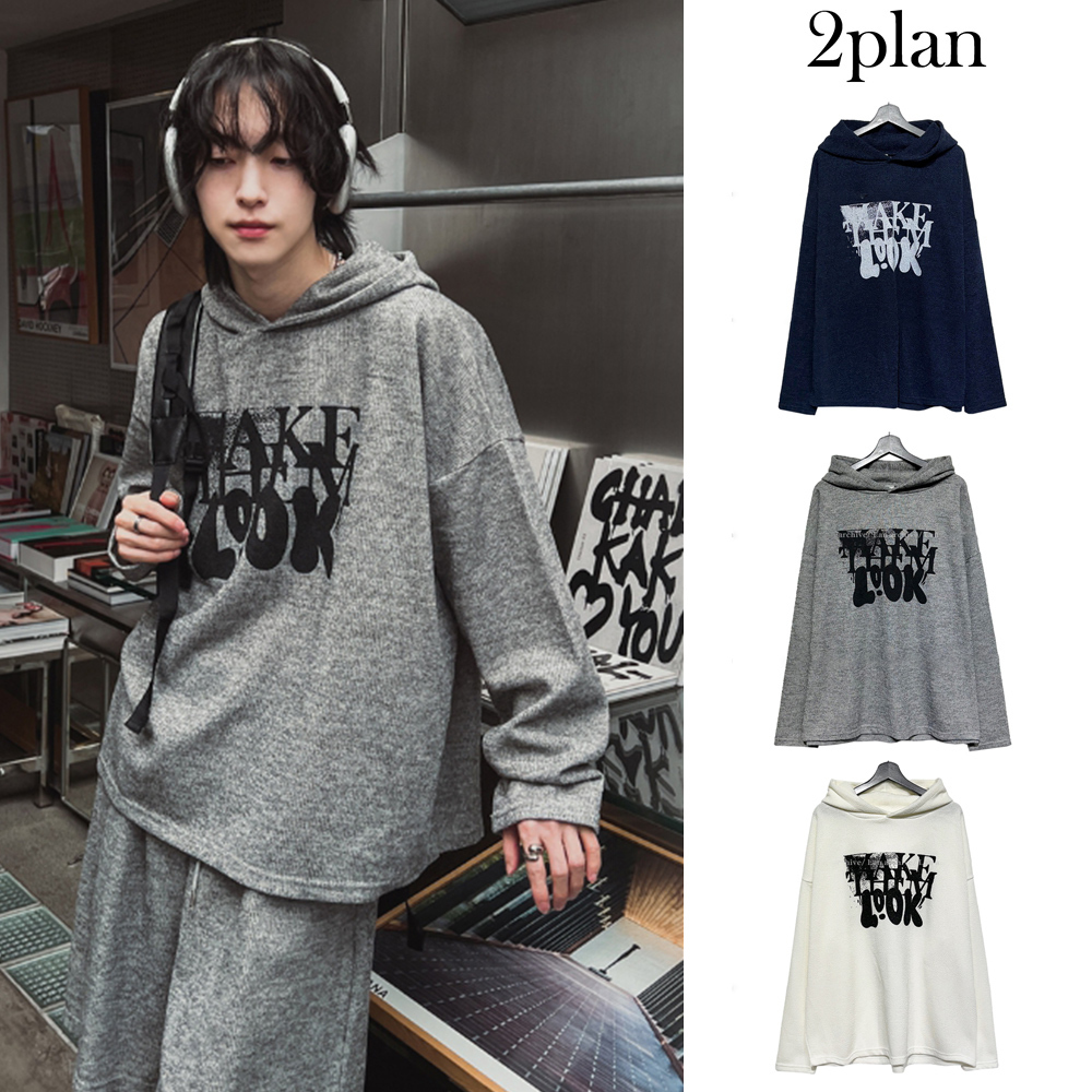 【2plan】Puppy lettering knit hoodie
