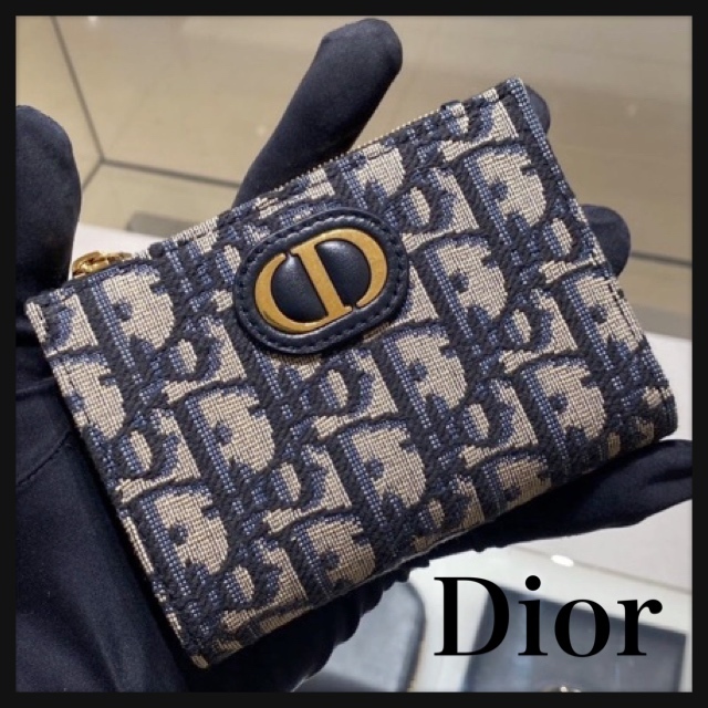 美品】クリスチャンディオール 三つ折財布 ブルー キルティング