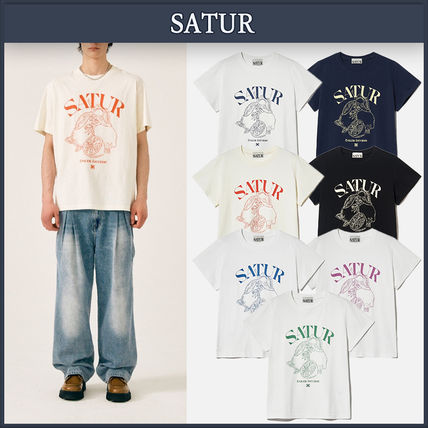 SATUR T-Shirts Unisex Street Style Cotton Logo T-Shirts