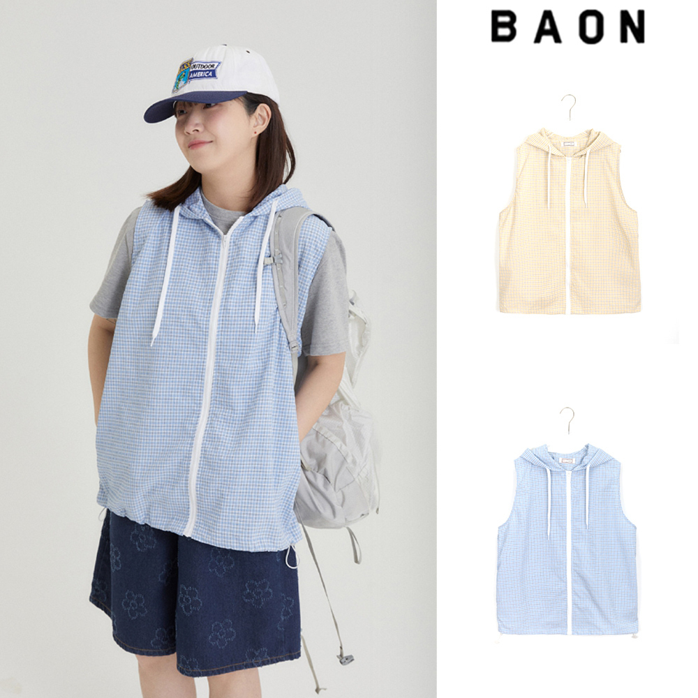 【BAON】24SS★ [BAONHAUS] Prive Check Zip-Up Hood Vest