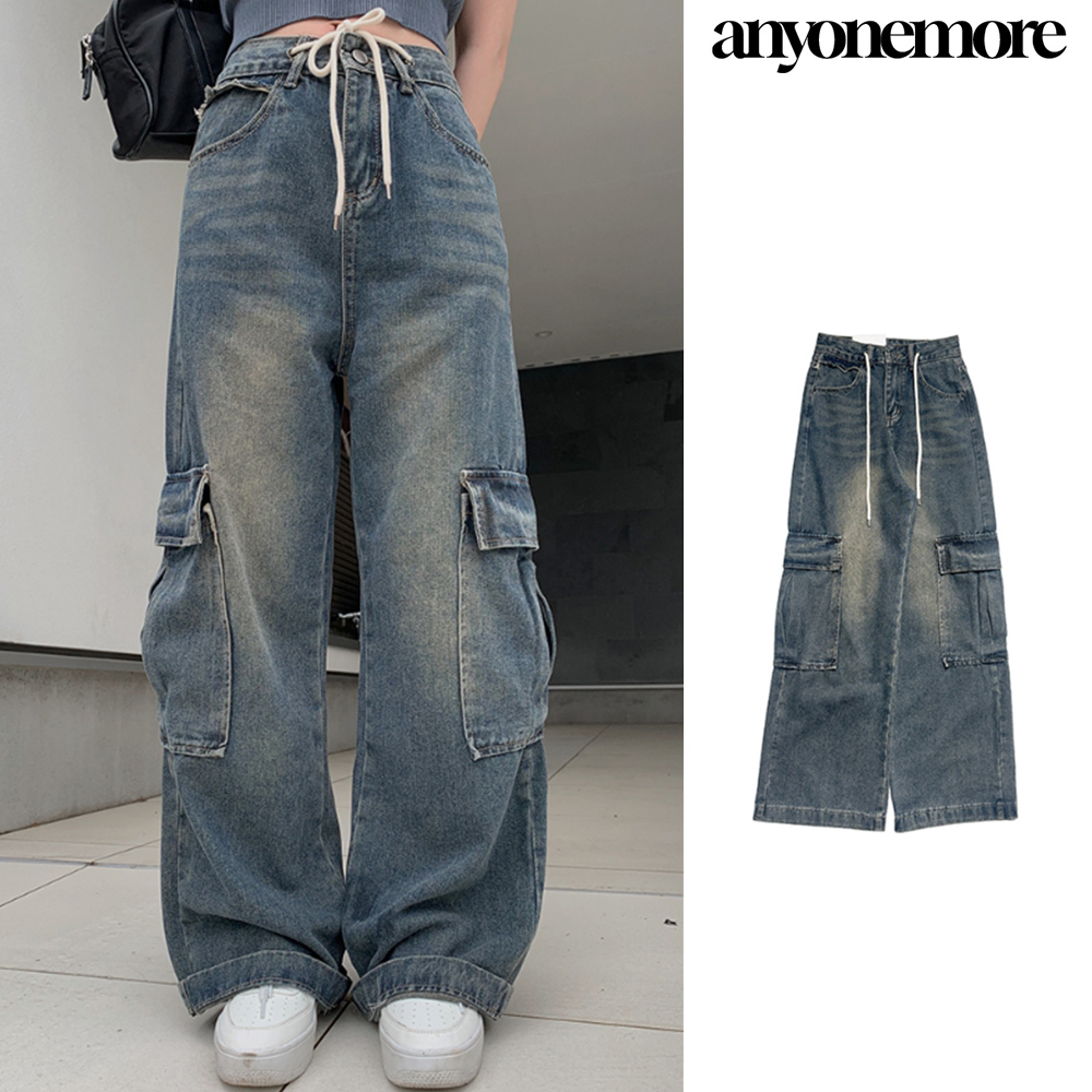 【Anyone more】Kuni Strap Cargo Denim Wide Pants