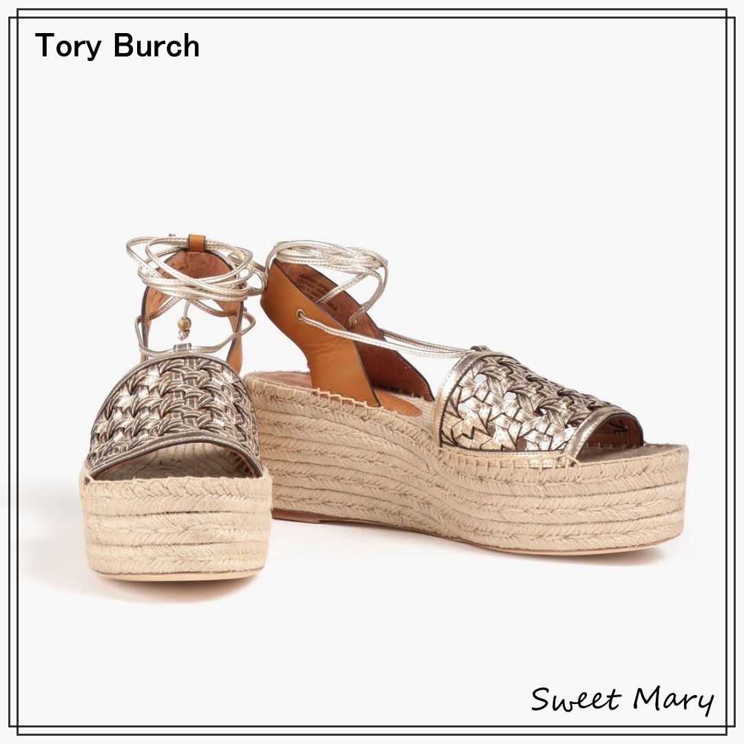 Tory Burch☆レザー プラットフォーム エスパドリーユサンダル♪