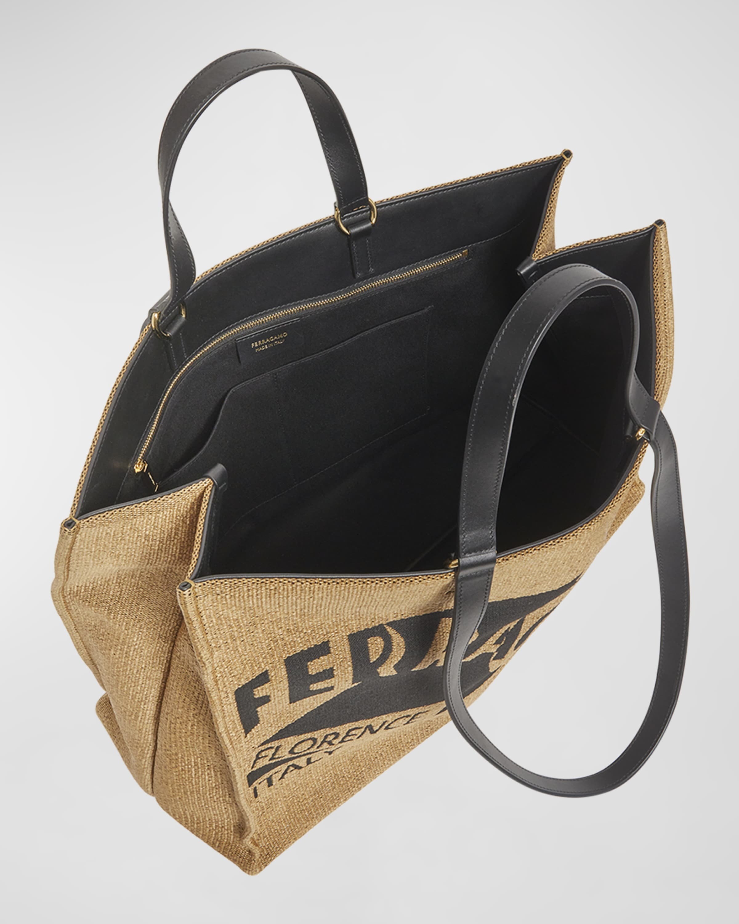 FERRAGAMO ラフィア&コットン ラージトートバッグ FERRAGAMO ラフィア&コットン ラージトートバッグ
