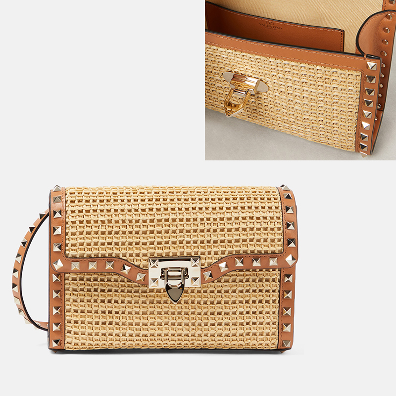 VALENTINO ロックスタッズ ウーブンラフィア スモールバッグ