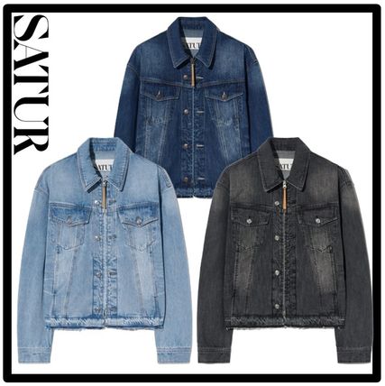 SATUR Denim Unisex Denim Street Style Logo Denim