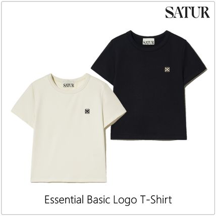 SATUR T-Shirts Street Style U-Neck Plain Short Sleeves Logo T-Shirts