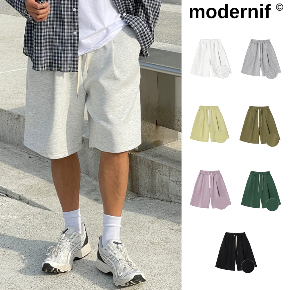 【MODERNIF】One Tuck Double Layer Bermuda Sweatpants
