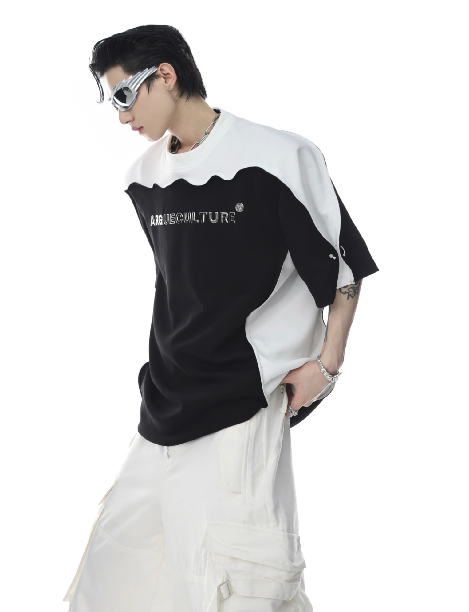 Argue Culture 】パンク Tシャツ メンズ 夏 おしゃれ 切り替え
