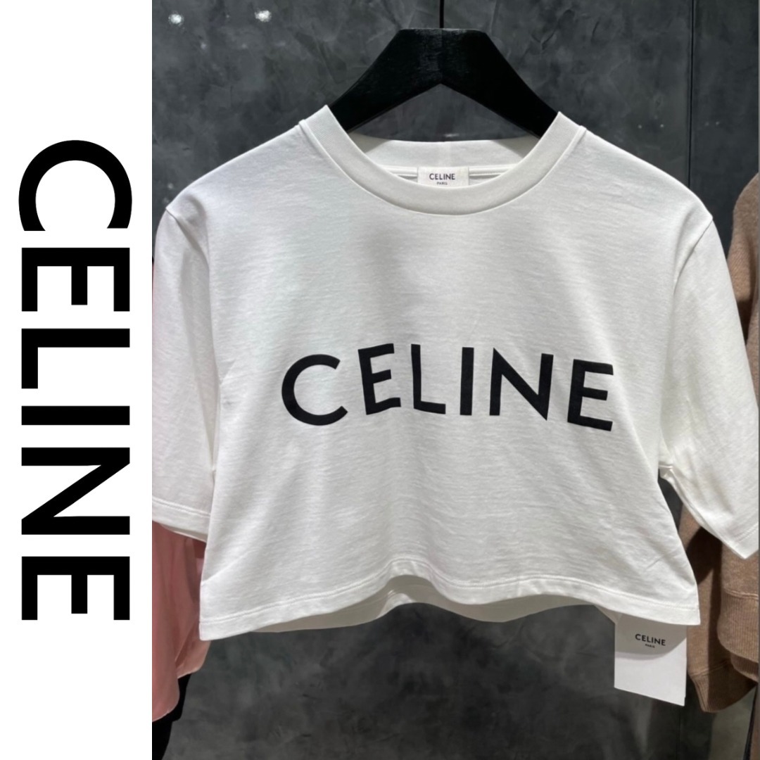 新品 CELINE セリーヌ クロップド CELINE Tシャツ ホワイト