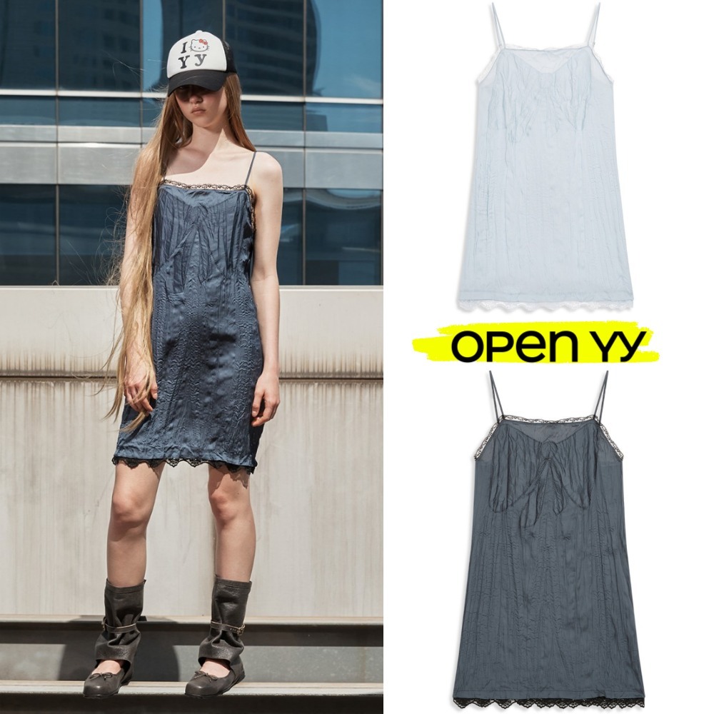 ワンピース [OPEN YY] CRINKLED LACE TRIM DRESS