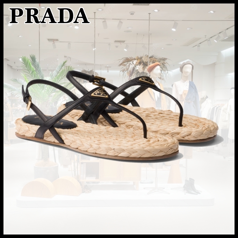 【海外限定新作】PRADA ナッパレザー トング サンダル