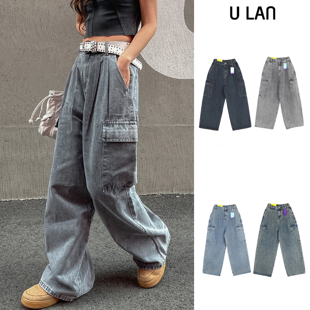 【U LAN】[UL DENIM] 4 Colors Pintuck Wide Cargo Denim Pants