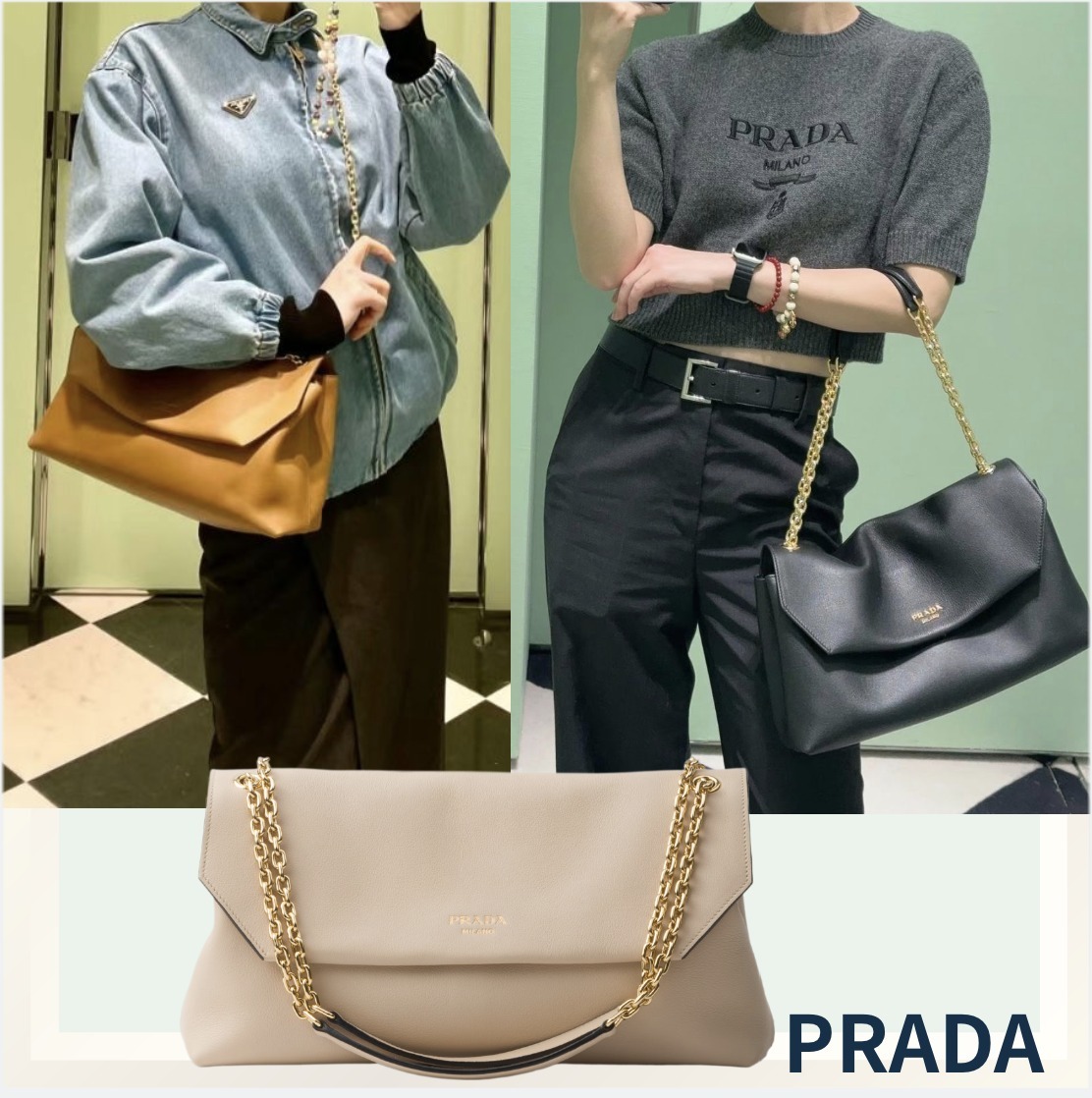持ち方色々☆PRADA ミディアムレザーショルダーバッグ