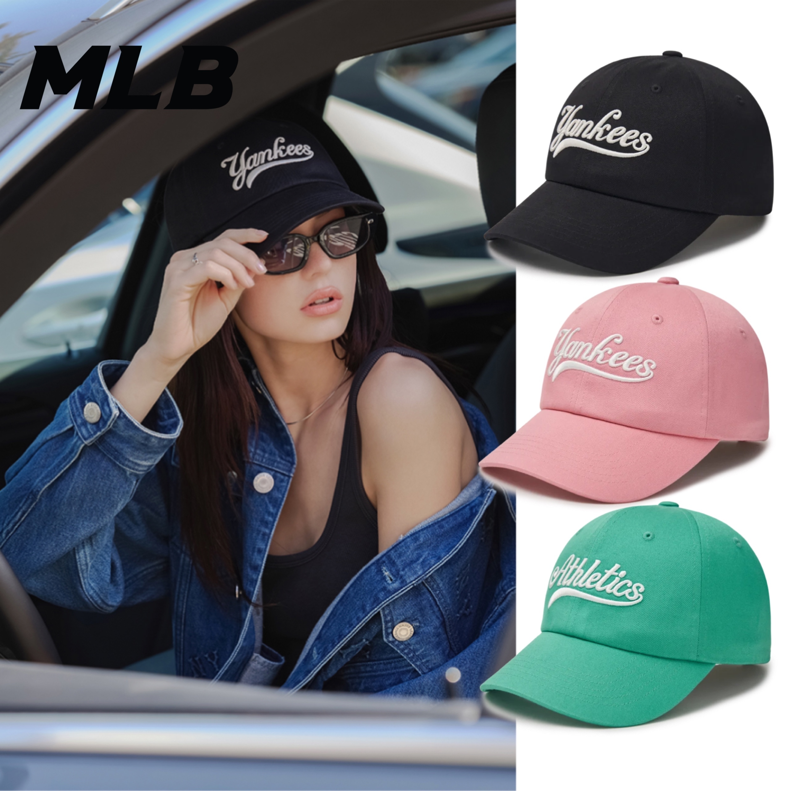 【韓国MLB Korea】Cursive Lettering Unstructured Ball Cap