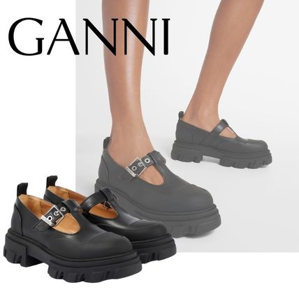 Ganni Pointed Toe Platform Casual Style Plain Leather Office Style