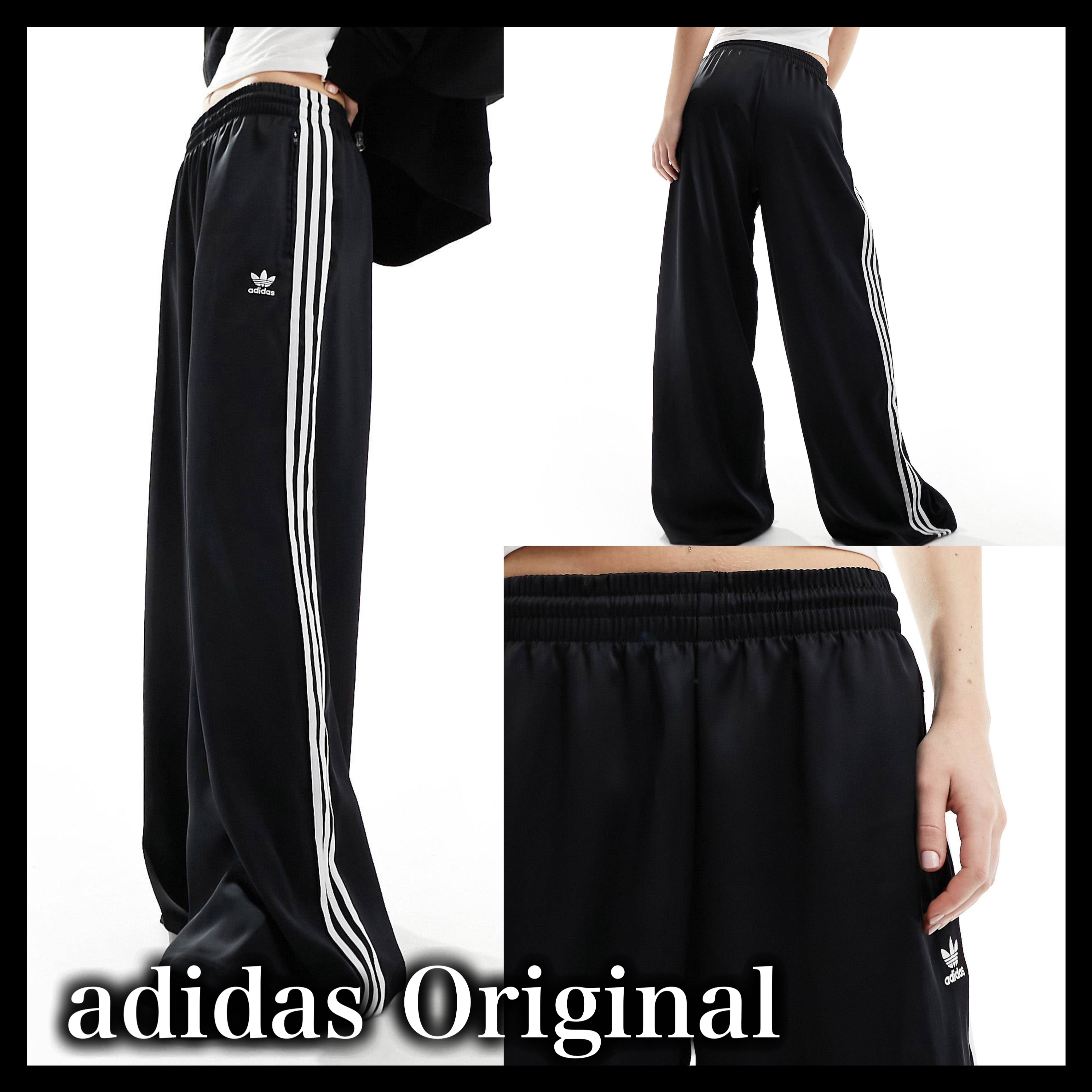 【adidas】Original サテン ワイドレッグ ジョガーパンツ BL adidas スウェットパンツ ジャージ サテン ワイドレッグ