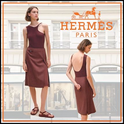 HERMES Midi Wool Silk Linen Medium Midi Skirts