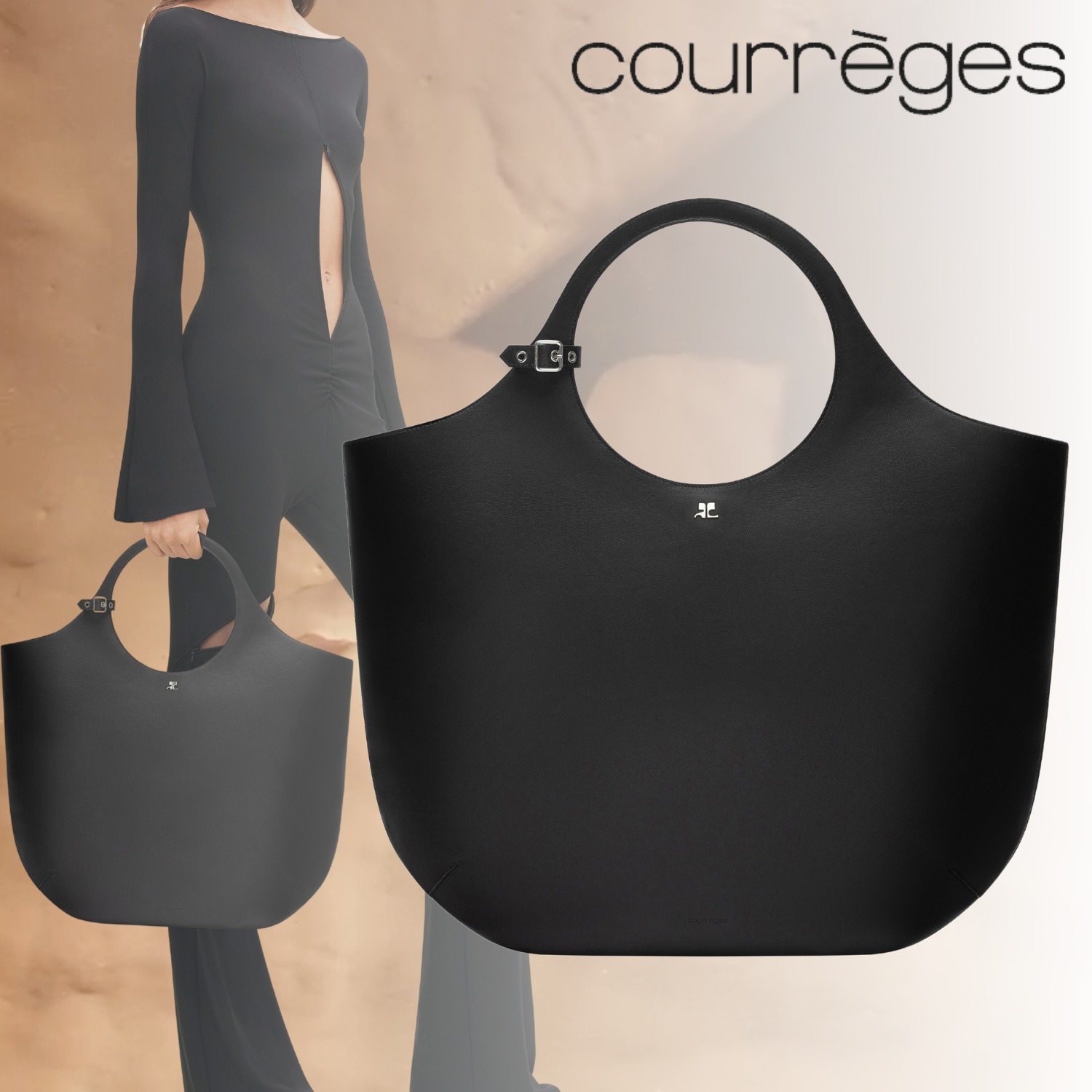 COURREGES クレージュ Holy ホリー ロゴ ラージ レザー バッグ