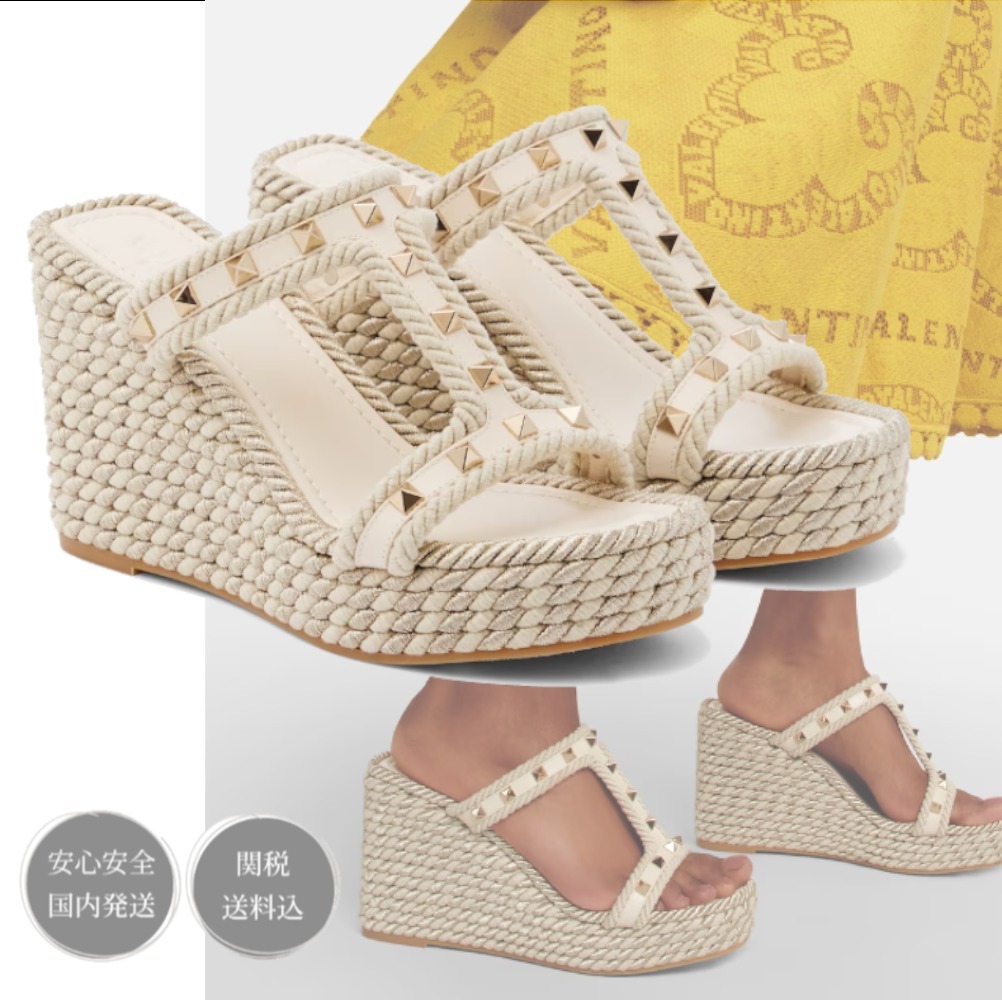 VALENTINO ロック スタッズ レザー ウェッジ サンダル 関送込