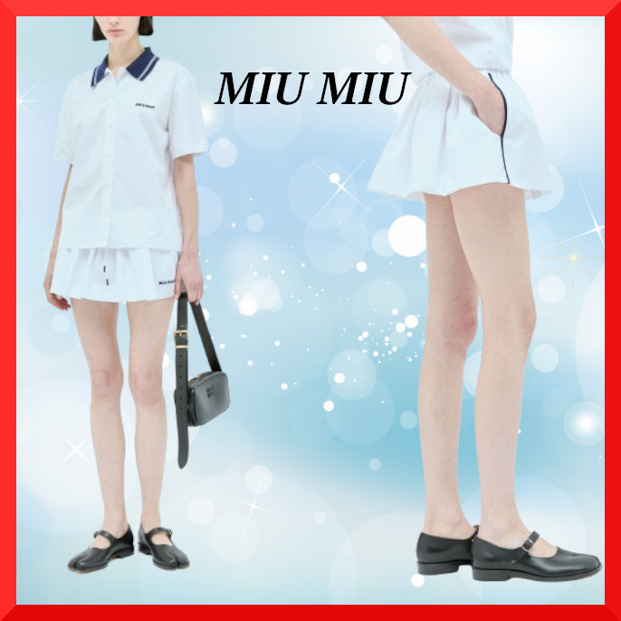【MIU MIU】ポプリンミニスカート ロゴ刺繍 コットン レッド レッド ポプリン ミニスカート | Miu Miu