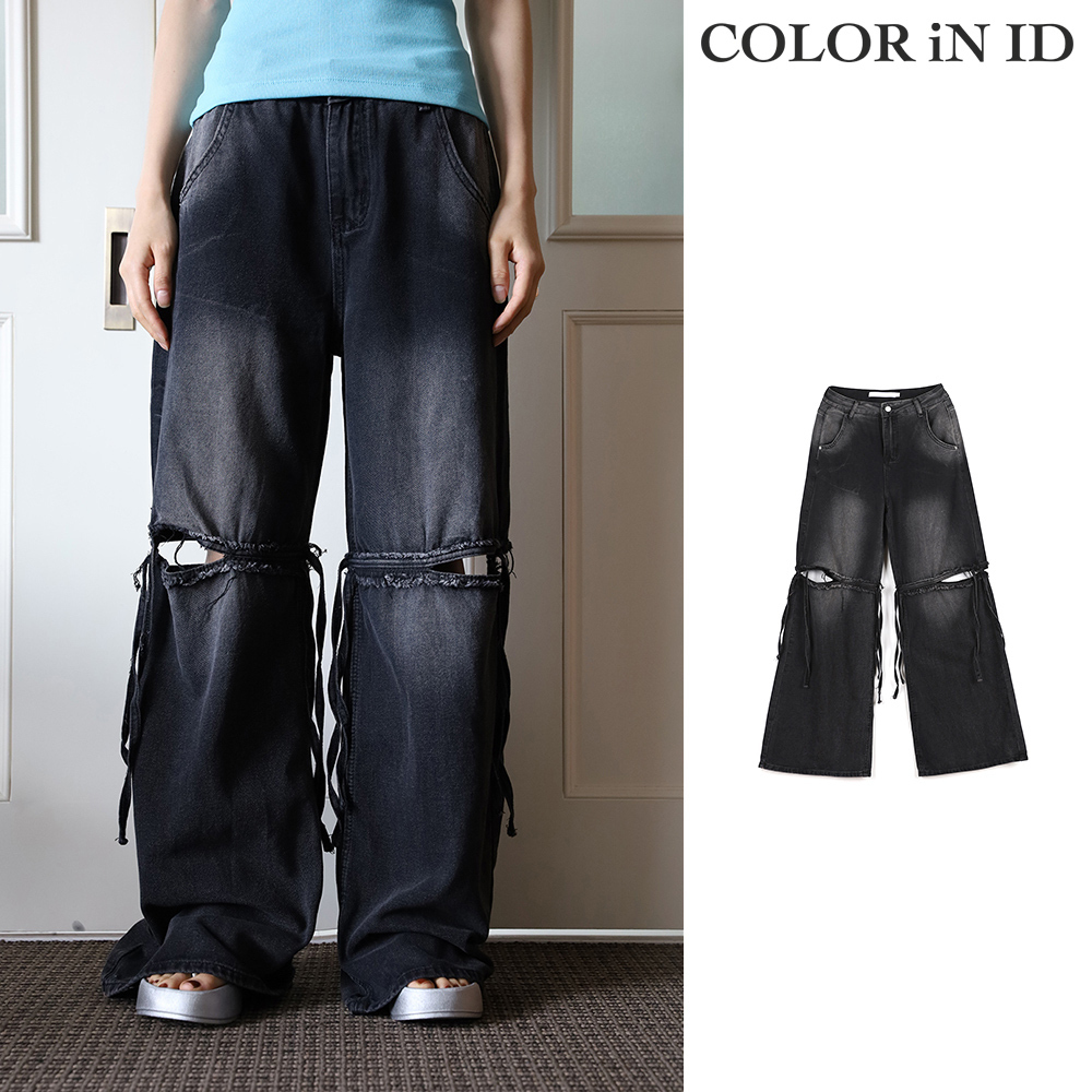 【COLOR iN ID】Knee slit strap denim