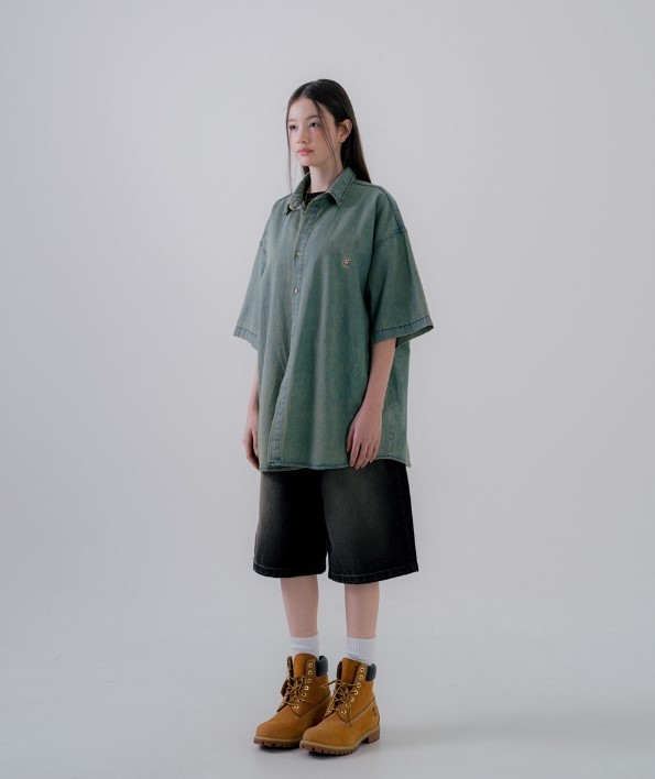 [ EZKATON ]★24SS★韓国人気★RAIL DENIM HALF SHIRTS EZKATONのRail Denim Half Shirts 全2色 (EZKATON/シャツ