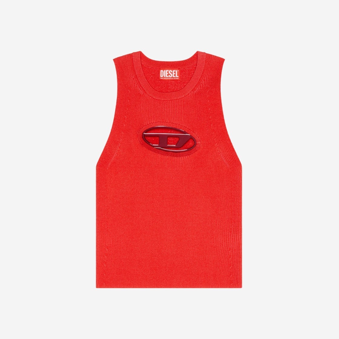 DIESEL】 M-Onerva-Top Cut-Out Knit Top Logo Plaque Red
