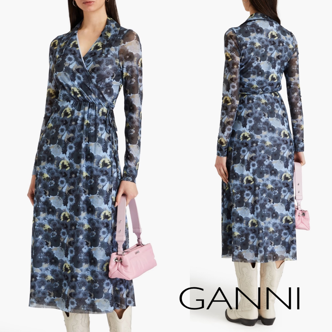花柄★メッシュ★ウエストゴム★ラップワンピース★ GANNI