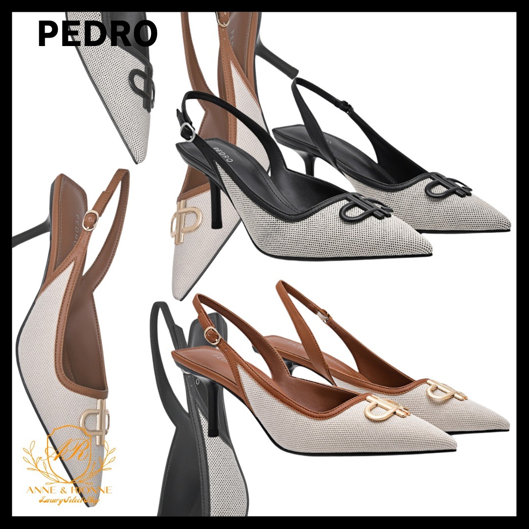 PEDRO スリングバックパンプス ポインテッドトゥ キャンバス素材