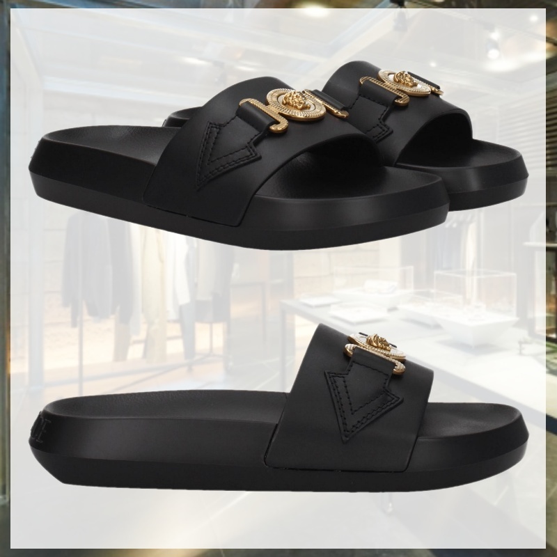 関税込 VERSACE ヴェルサーチ メドゥーサ スライド サンダル 黒