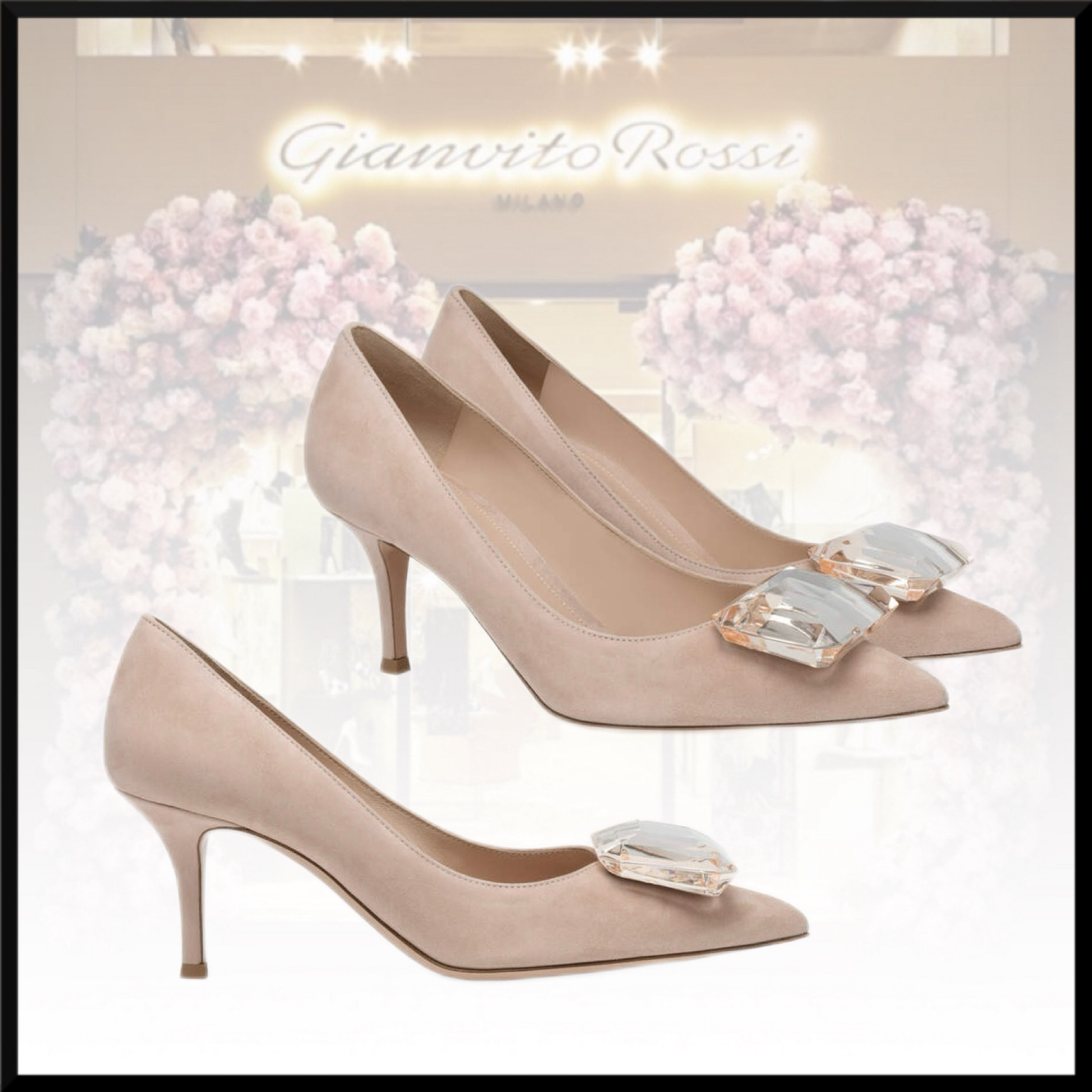 【Gianvito Rossi】ジャイプールポンプ 70 スエード クリスタル