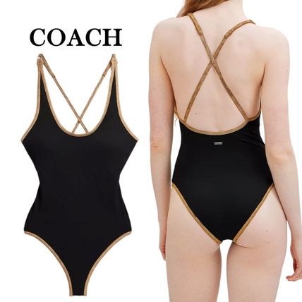 高級素材使用ブランド COACH シグネチャー ポーチ付き ワンピース水着 スイムスーツ 水着・ラッシュガード