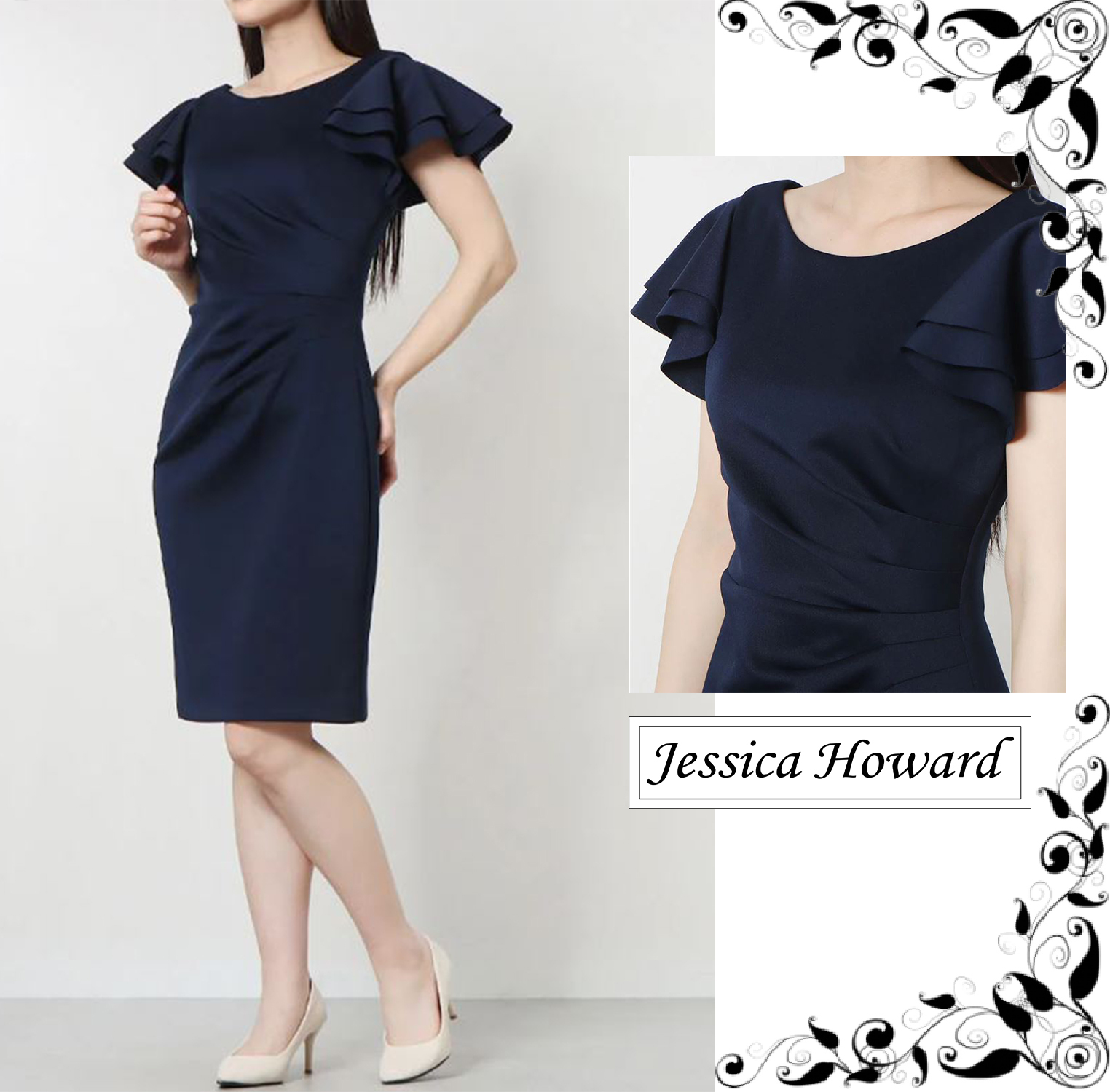 Jessica Howard☆ひらひら袖にのエレガントネイビーワンピース