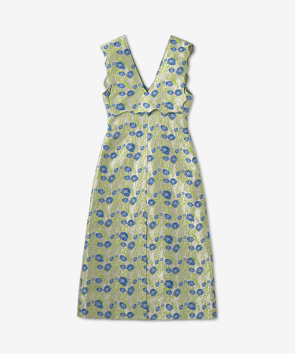 《GANNI》 F7645 873 3D JACQUARD RHYTHM COLLAR LONG DRESS