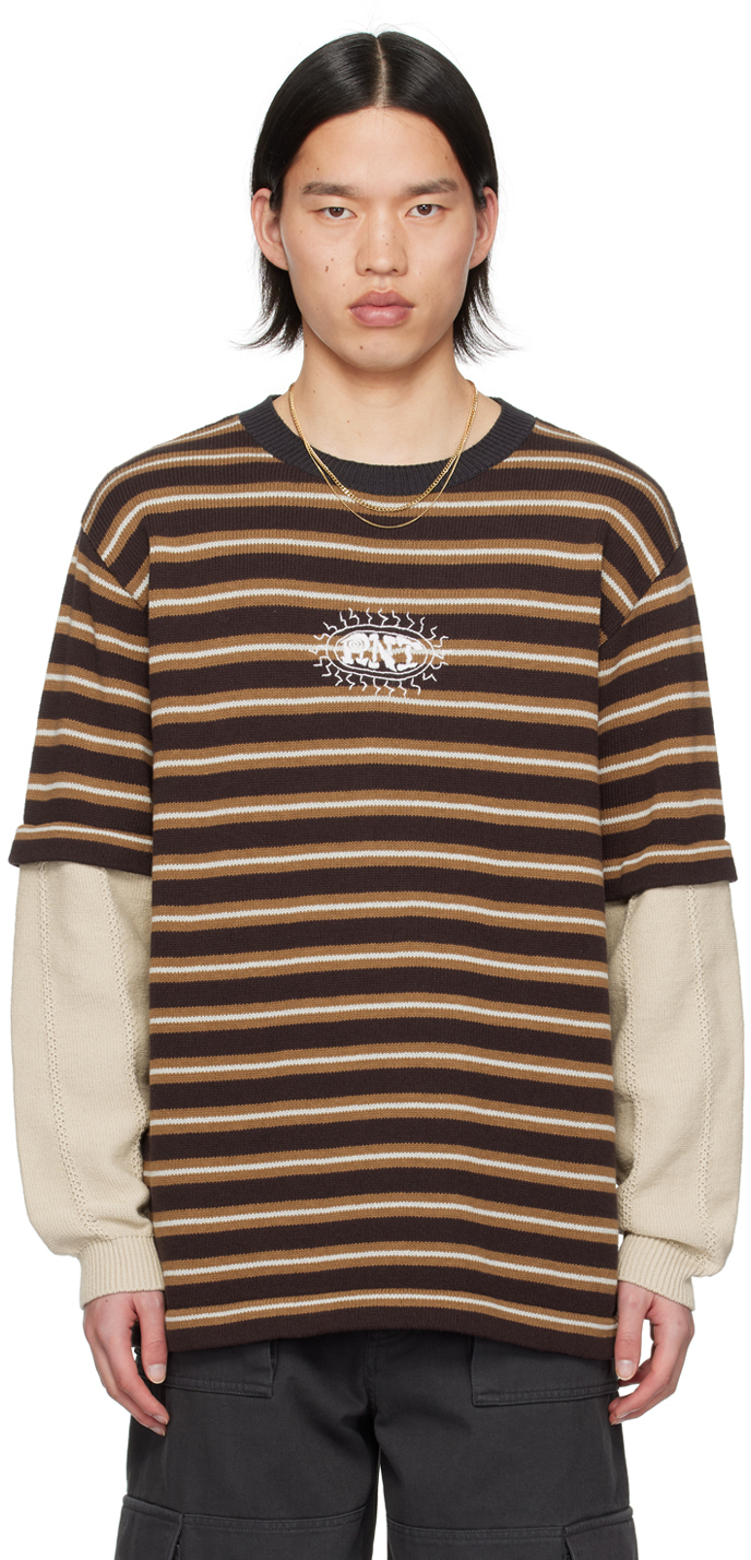 【関税込み】RICE NINE TEN ブラウン レイヤード 長袖Tシャツ