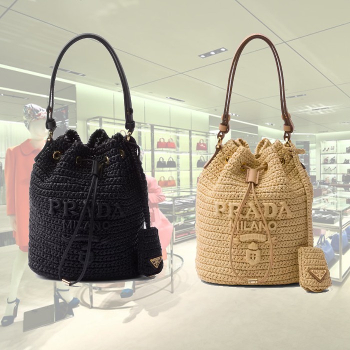 【24SS】新作 クロシェxレザー ミニバケットバッグ ◆プラダ◆