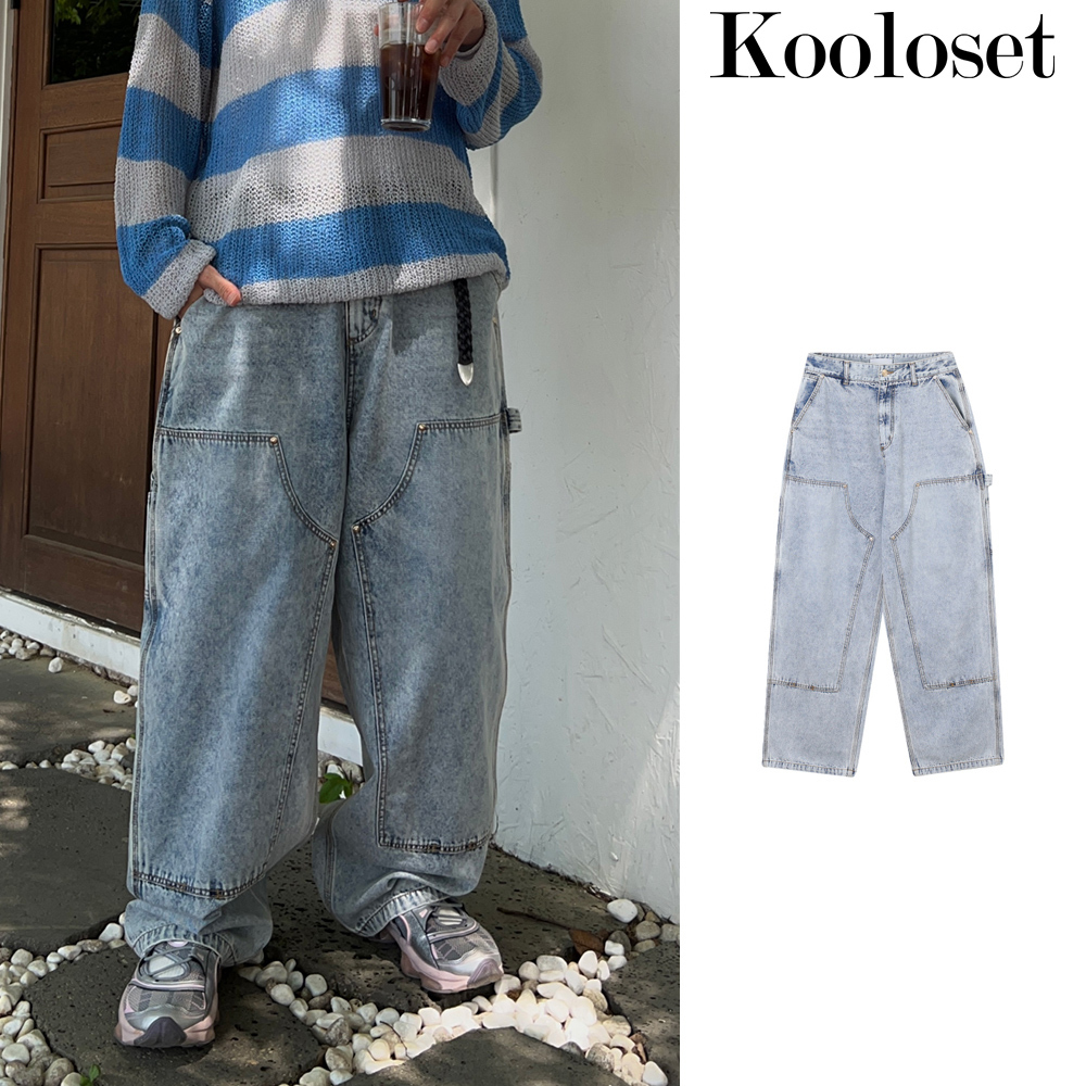【KOOLOSET】Double Knee Snow Washed Work Denim