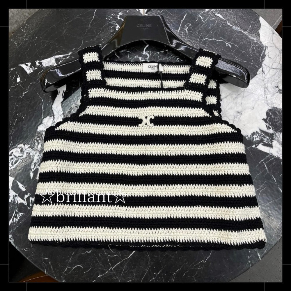 ☆CELINE☆】トリオンフ ストライプ クロシェ クロップトップ