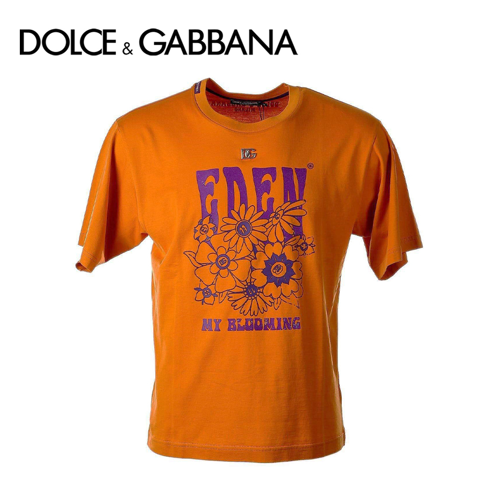 D&G Tシャツ 半袖 コットン ロゴ オレンジ IT50【国内発送】