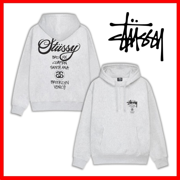 ★人気★【Stussy】★World Tour Hoodie Ash Heather 2024★