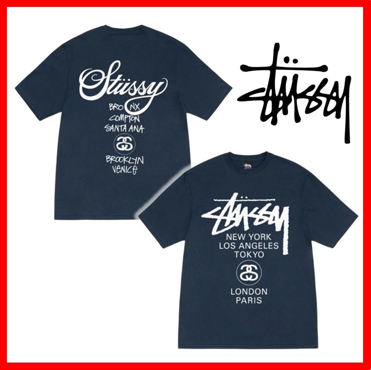 ★韓国の人気★【STUSSY】★World Tour T-Shirt Navy 2024★