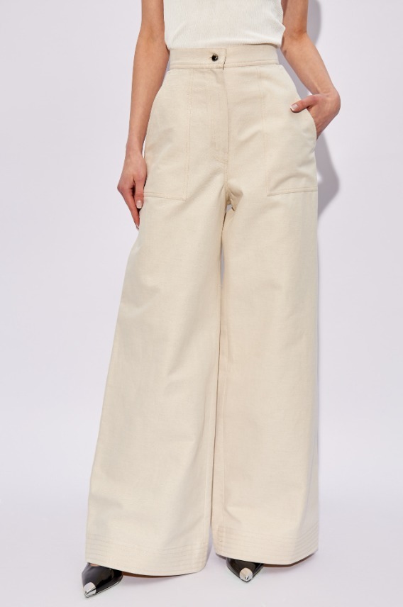 MAX MARA ロゴ OBOLI ボタン コットン リネン ワイドパンツ (Max
