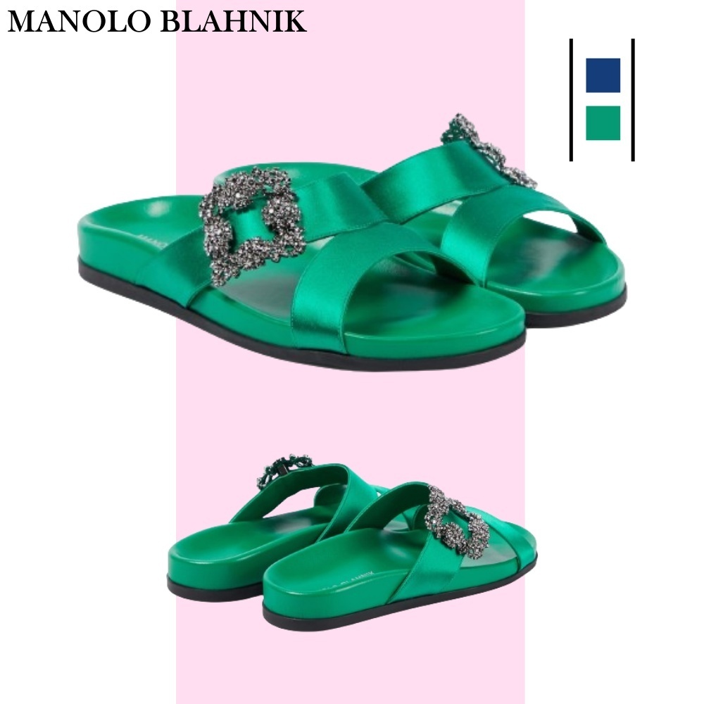 Manolo Blahnik>>シエンザン 装飾サテンサンダル □Manolo Blahnik(マノロブラニク)チランギ装飾サテンサンダル