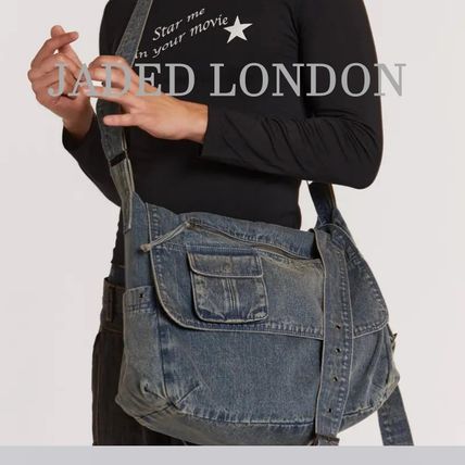 JADED LONDON Messenger & Shoulder Bags Canvas Denim Street Style Plain Washed denim