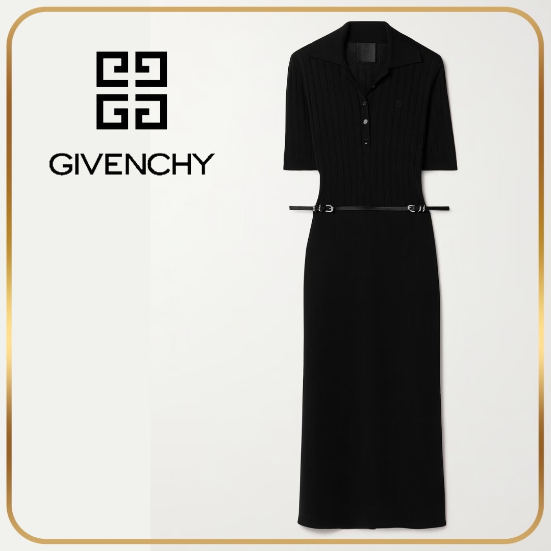 【GIVENCHY】リブニットウール ミディ丈ワンピース ベルト付き