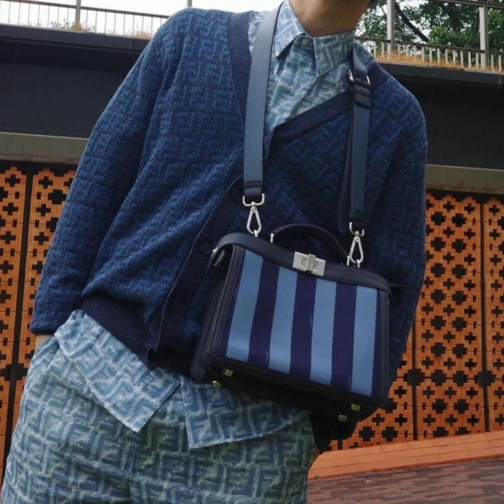 24SS【FENDI】カーディガン ブルーコットン リネン FFモチーフ