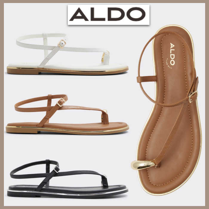 【ALDO】本革レザー★メタル・リング★ 細ストラップ・サンダル