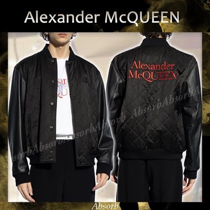 alexander mcqueen More Jackets Wool Blended Fabrics Plain Leather Logo Jackets