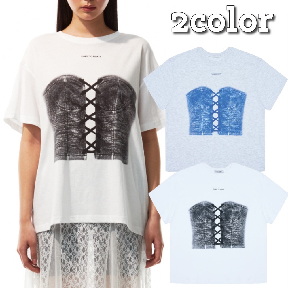 NMIXX ベイ着用★THREETOEIGHTY★CORSET PRINTED T-SHIRT 2色